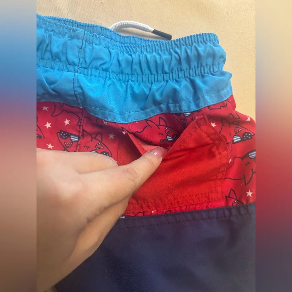 Toddler Cat & Jack Red White & Blue Shark Swim Trunks Size 3T Drawstring‎ Pocket